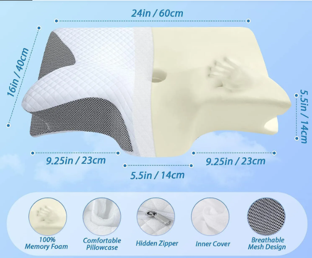 Contour Memory Foam Neck Pillow - Ergonomic Cervical Support for Side & Back Sleepers
