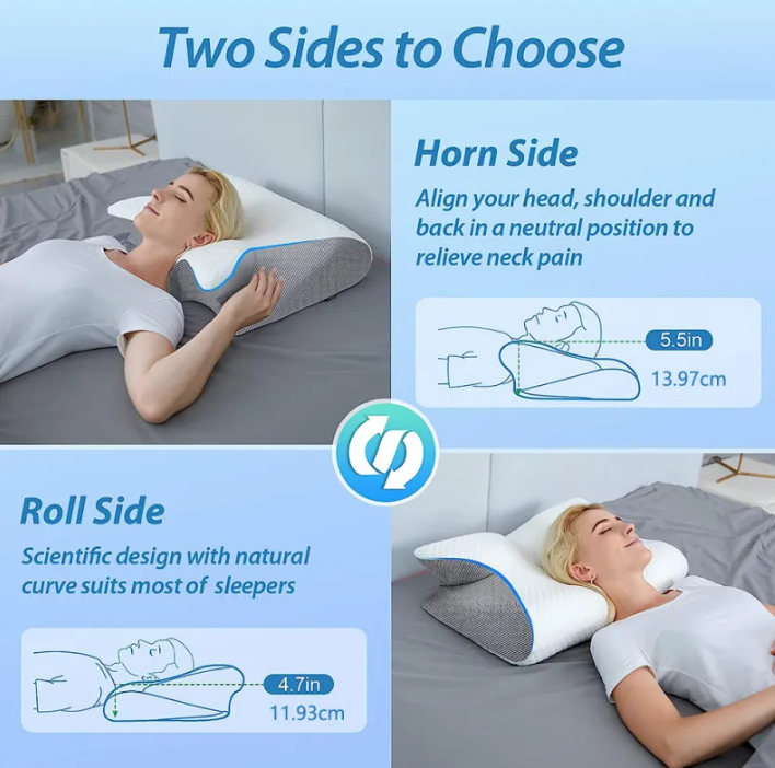 Contour Memory Foam Neck Pillow - Ergonomic Cervical Support for Side & Back Sleepers